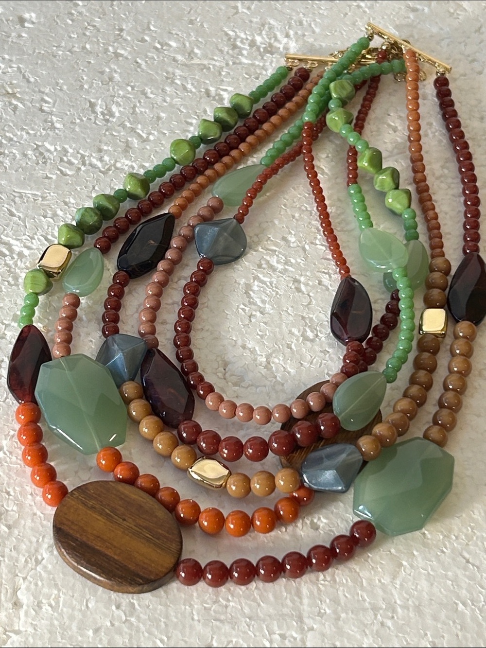 Premiere Designs Glass & Wood Multi-Strand Statement Necklace Dressy Casual Boho